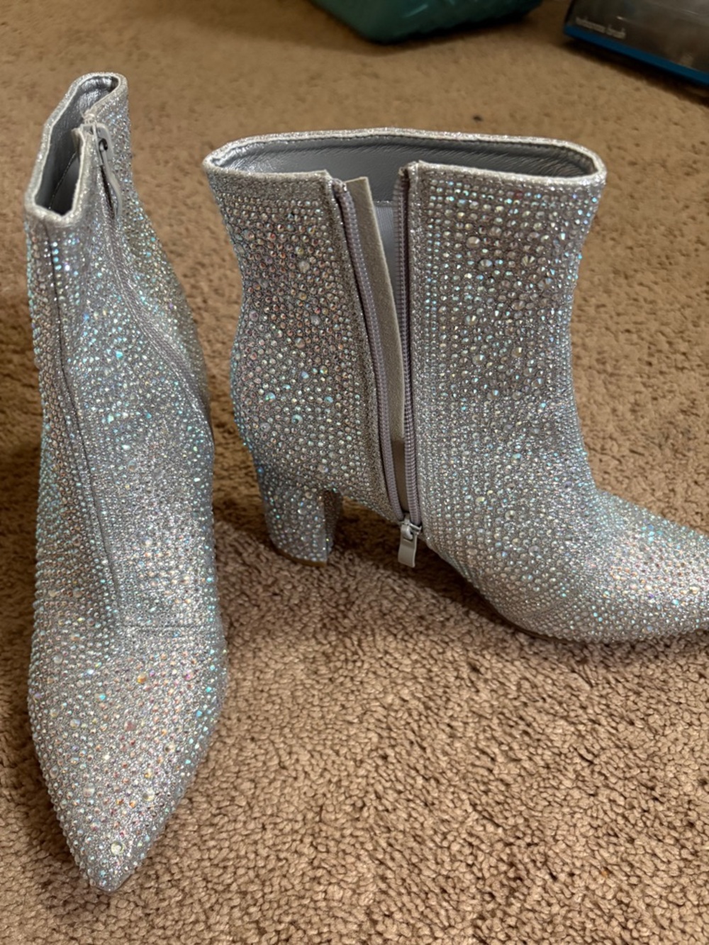 Sparkling Silver Crystal Ankle Boots for Women